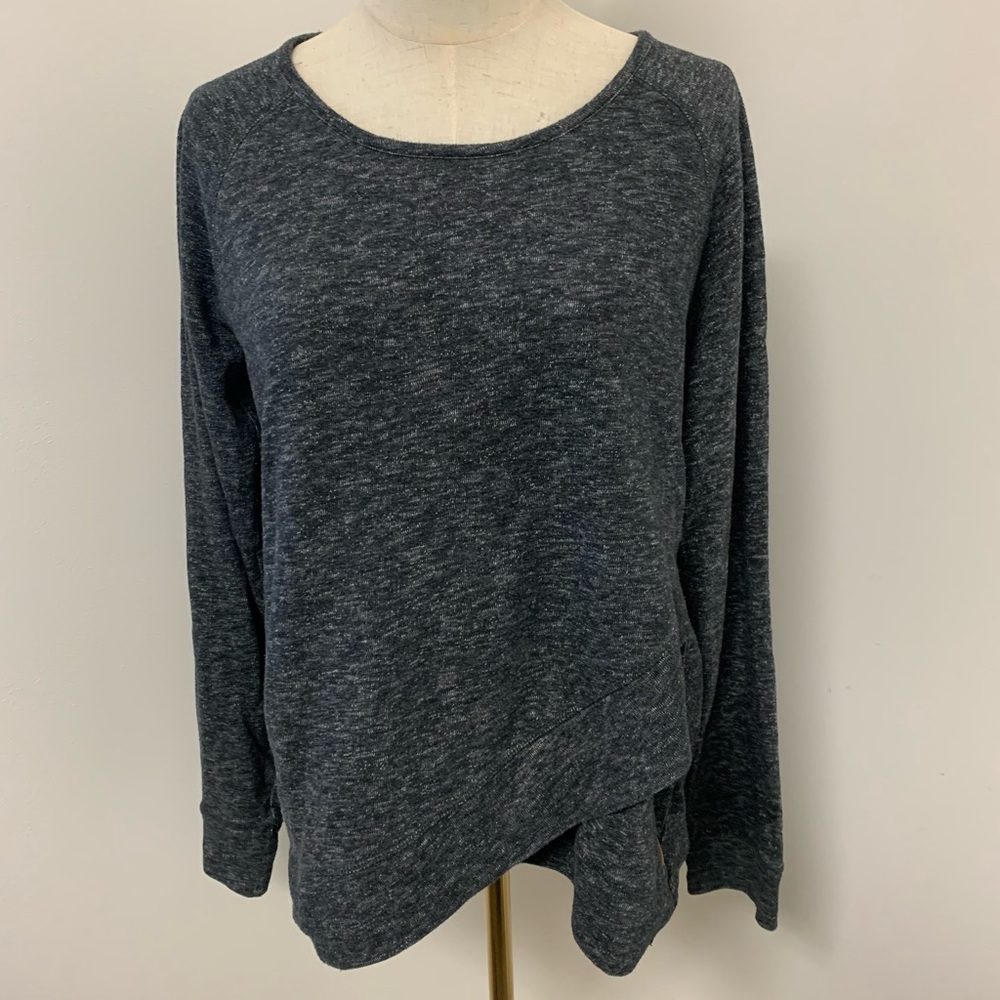 Heather Grey Crossover Hem Crewneck Organic Cotton Blend Sweatshirt